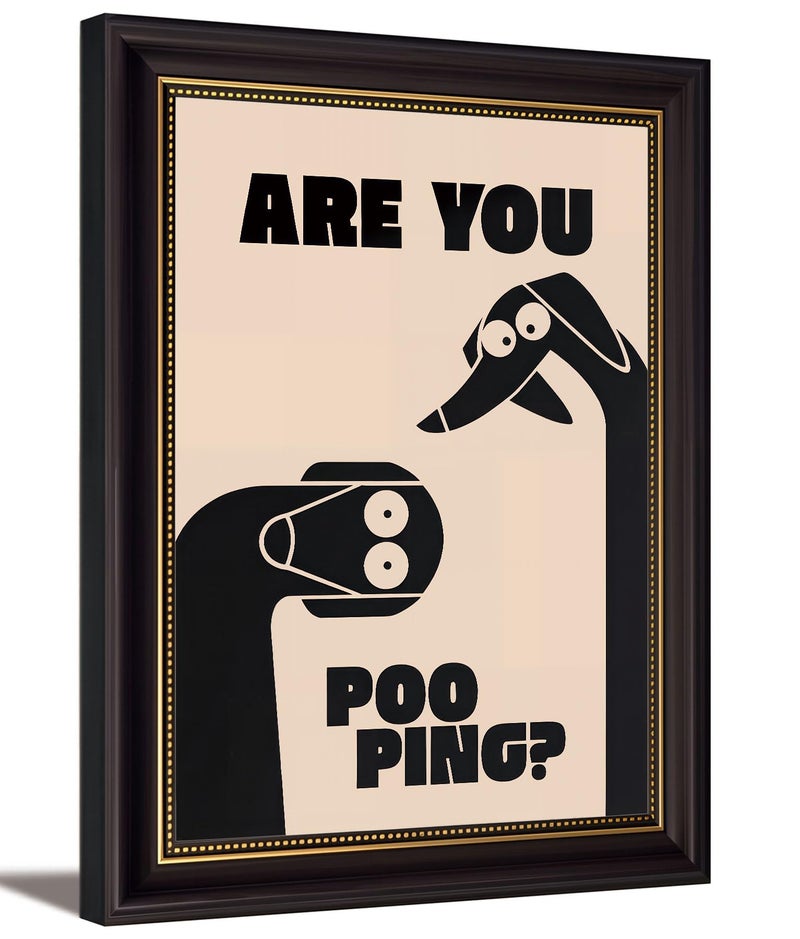 MHYIDUT Dark Brown Framed Funny Bathroom Dog Canvas Wall Art Are You Pooping Wall Decor Picture Humor Bathrooms Animal Poster Print Painting for Toilet And Restroom Prepare To Hang - Image 1