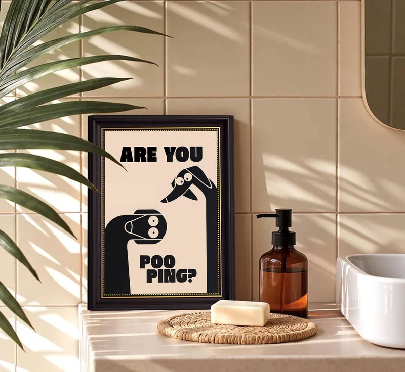 MHYIDUT Dark Brown Framed Funny Bathroom Dog Canvas Wall Art Are You Pooping Wall Decor Picture Humor Bathrooms Animal Poster Print Painting for Toilet And Restroom Prepare To Hang - Image 2