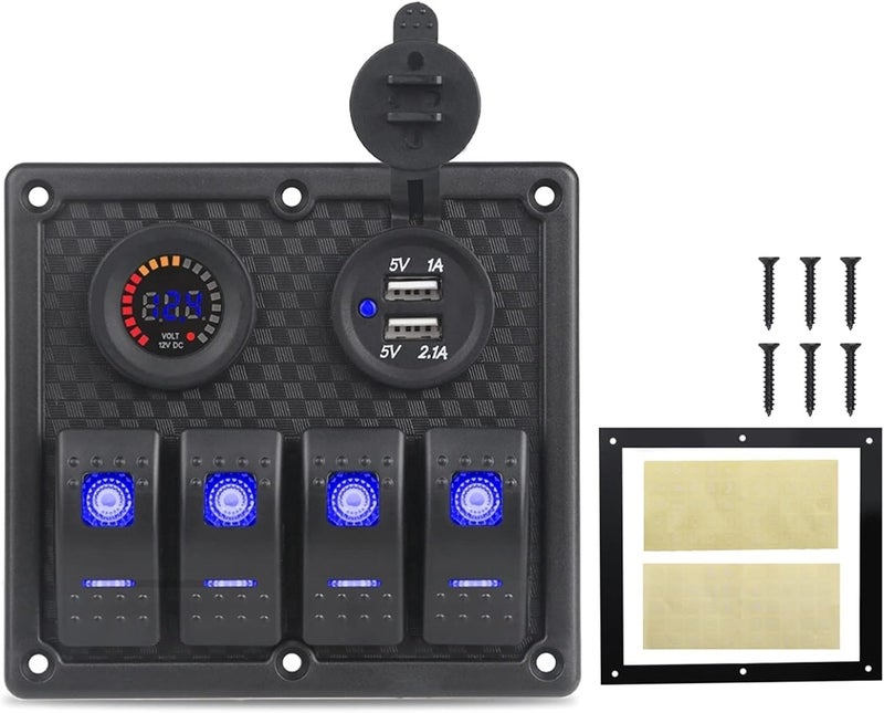 Wivplex 12V/24V Marine Rocker Switch Panel with USB Charger - Image 1