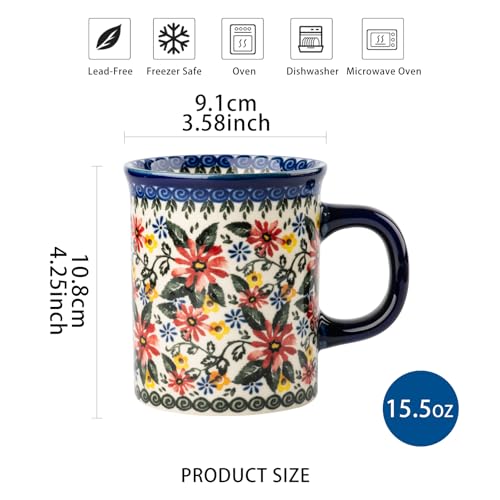 ONECCI Ceramic Latte Mug Set of 4, 15.5oz Hand Painted Porcelain Coffee Cups With Handle for Tea/Milk/Cocoa - Modern Retro Design For Any Kitchen. Microwave and Dishwash Safe (Exotic Daisy) - Image 2