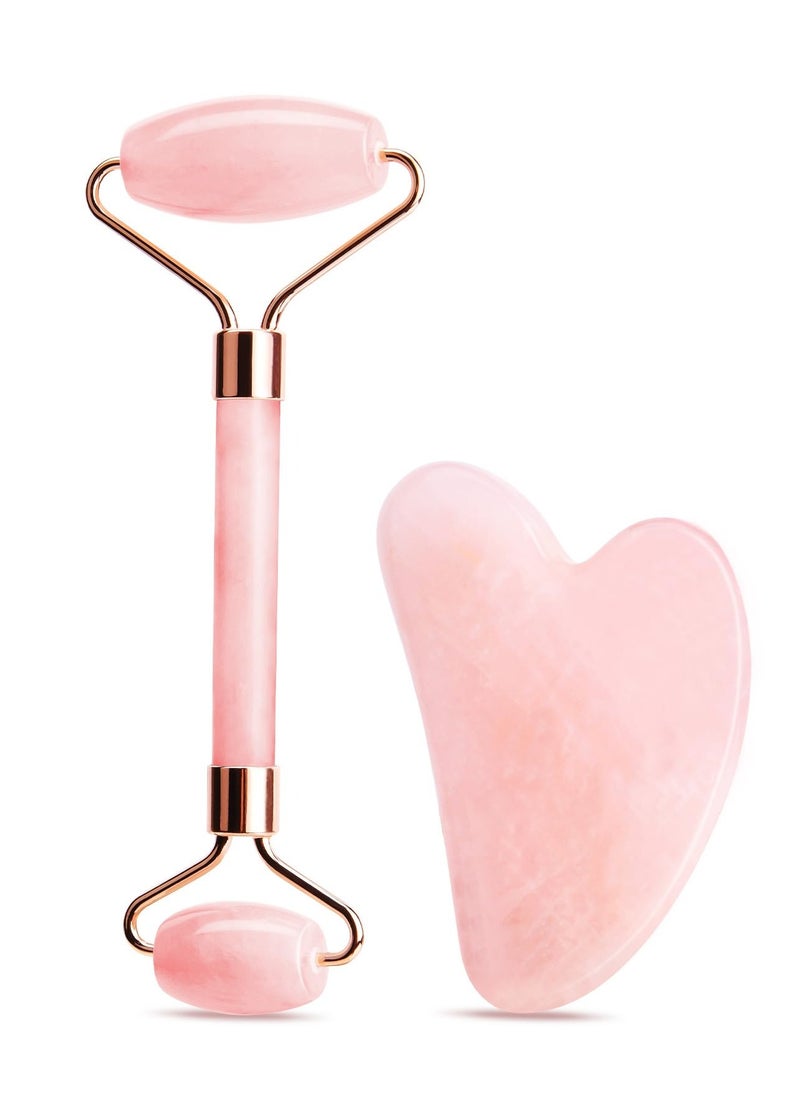 Generic - Scraping Facial Tools And Jade Roller Set Suitable For Facial Scraping Tools For Skin Care Scraping Stone Set Reduces Swelling And Improves Wrinkles Self Care Gift, Pink - Image 1