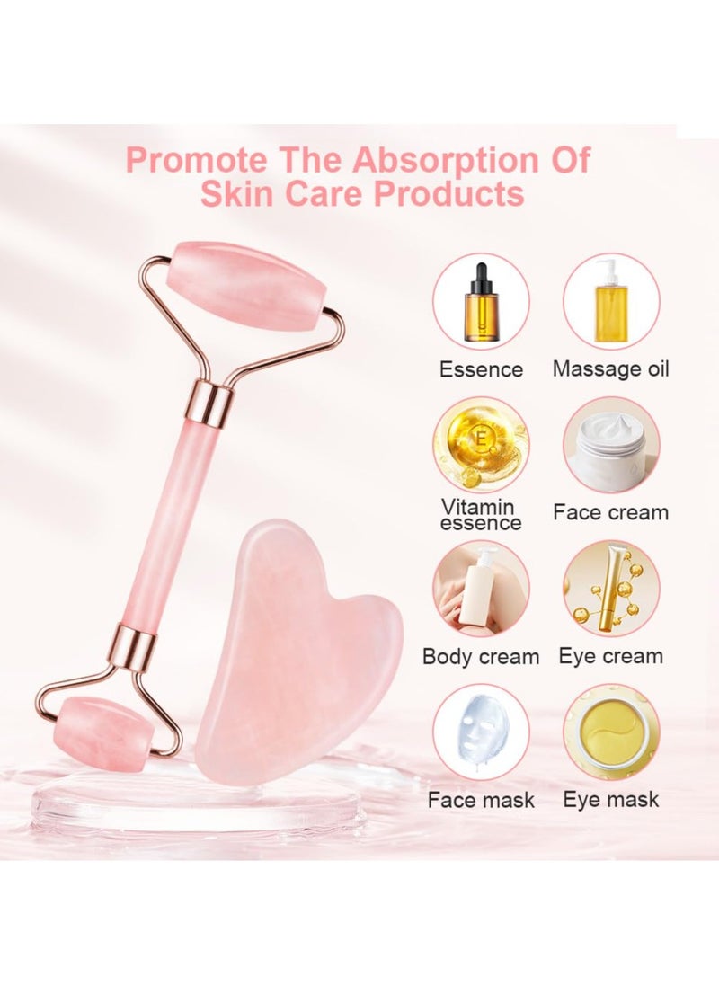 Generic - Scraping Facial Tools And Jade Roller Set Suitable For Facial Scraping Tools For Skin Care Scraping Stone Set Reduces Swelling And Improves Wrinkles Self Care Gift, Pink - Image 1