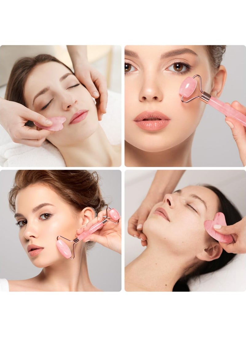 Generic - Scraping Facial Tools And Jade Roller Set Suitable For Facial Scraping Tools For Skin Care Scraping Stone Set Reduces Swelling And Improves Wrinkles Self Care Gift, Pink - Image 1