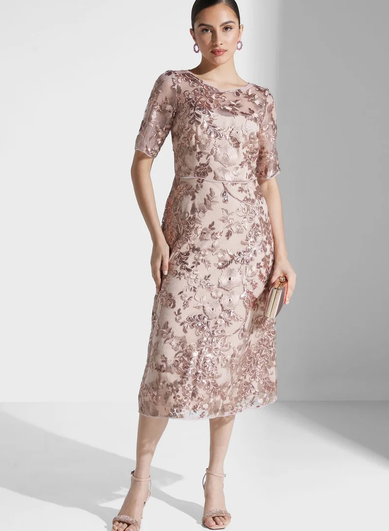 Adrianna Papell Embellished Tiered Dress