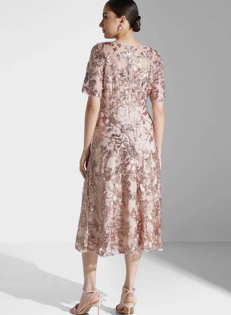 Adrianna Papell Embellished Tiered Dress