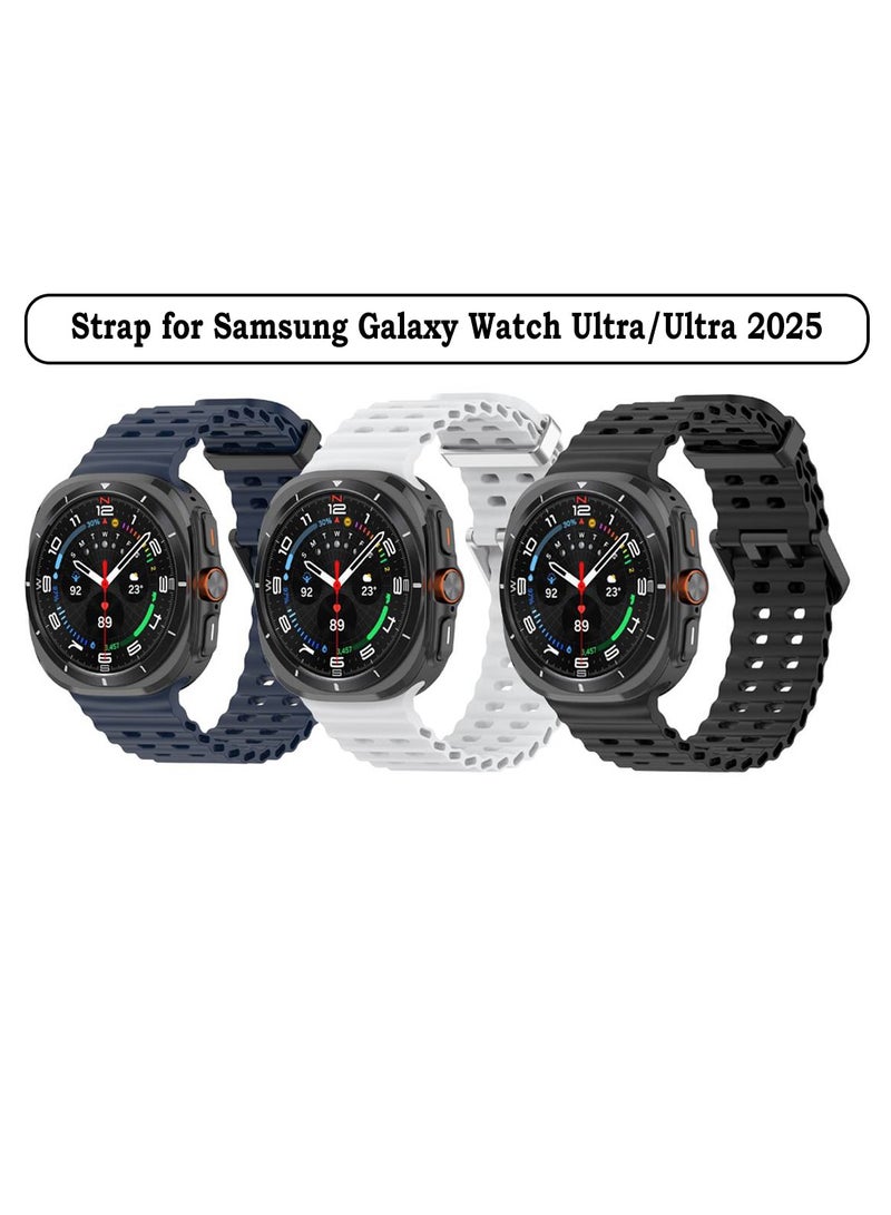 كومبي حزام بديل من السيليكون لساعة سامسونج جالاكسي ألترا/ألترا 2025 مقاس 47 مم، 3 قطع، باللون الأسود والأبيض والأزرق - Image 1