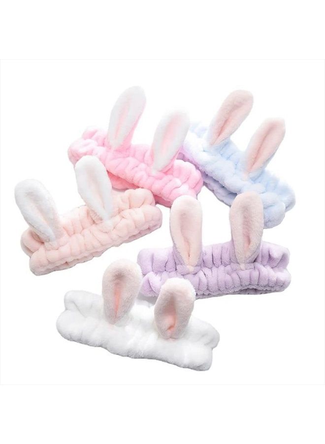 Lovef 5Pcs Bunny Ear Cosmetic Headband Fashion Cute Fluffy Elastic Makeup Headband Hairband for Shower, Face Washing, Facial Mask, Spa, Cosplay, Party - Image 1