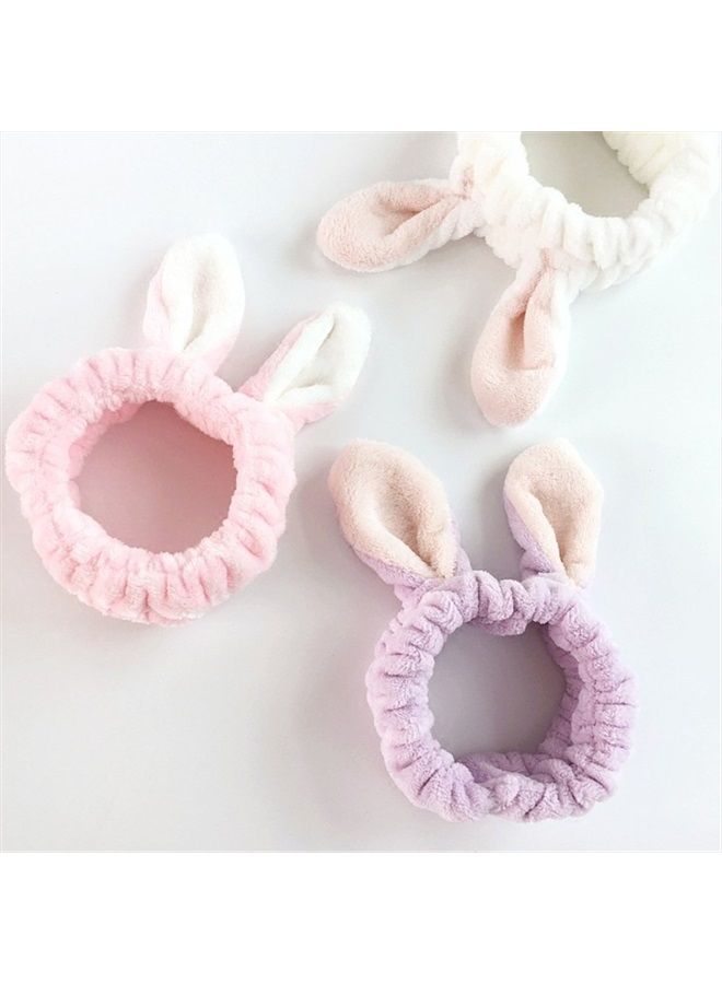 Lovef 5Pcs Bunny Ear Cosmetic Headband Fashion Cute Fluffy Elastic Makeup Headband Hairband for Shower, Face Washing, Facial Mask, Spa, Cosplay, Party - Image 4