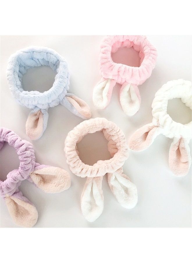 Lovef 5Pcs Bunny Ear Cosmetic Headband Fashion Cute Fluffy Elastic Makeup Headband Hairband for Shower, Face Washing, Facial Mask, Spa, Cosplay, Party - Image 3