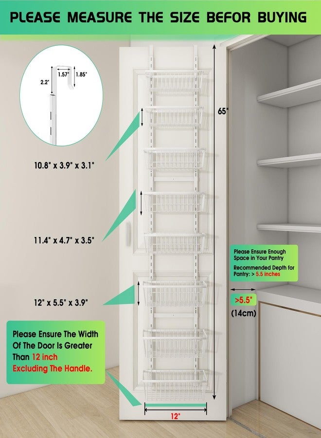Mefirt White 12 Inch Wide Narrow Over The Door Pantry Organizer, Pantry Organization and Storage, 8-Tier Metal Hanging Deep Basket Wall Spice Rack Seasoning Shelves, Home & Kitchen Essentials - Image 2