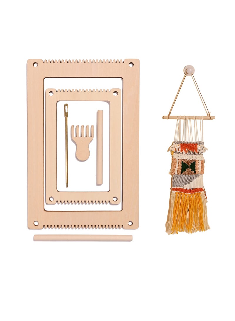 Weaving Looms Set of 2, Loom with Weaving Needle Wooden DIY Weaving Loom for Kids, DIY Looms for Weaving Kids Adult Beginners Weaving Lovers Crochet Knitting Craft Activity 11.9" x 7.8" & 8" x 5.2" - Image 1