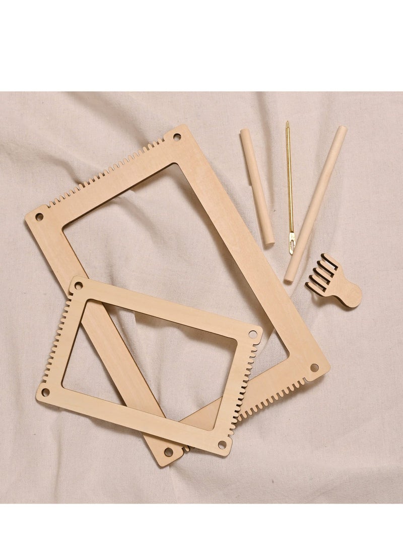 Weaving Looms Set of 2, Loom with Weaving Needle Wooden DIY Weaving Loom for Kids, DIY Looms for Weaving Kids Adult Beginners Weaving Lovers Crochet Knitting Craft Activity 11.9" x 7.8" & 8" x 5.2" - Image 4