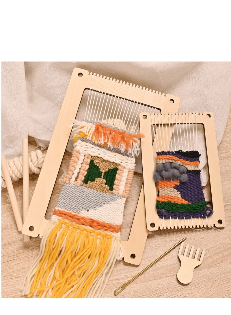 Weaving Looms Set of 2, Loom with Weaving Needle Wooden DIY Weaving Loom for Kids, DIY Looms for Weaving Kids Adult Beginners Weaving Lovers Crochet Knitting Craft Activity 11.9" x 7.8" & 8" x 5.2" - Image 5