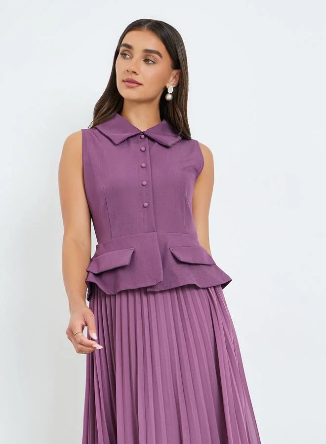 Styli Women Purple Sleeveless Blazer Midi Dress