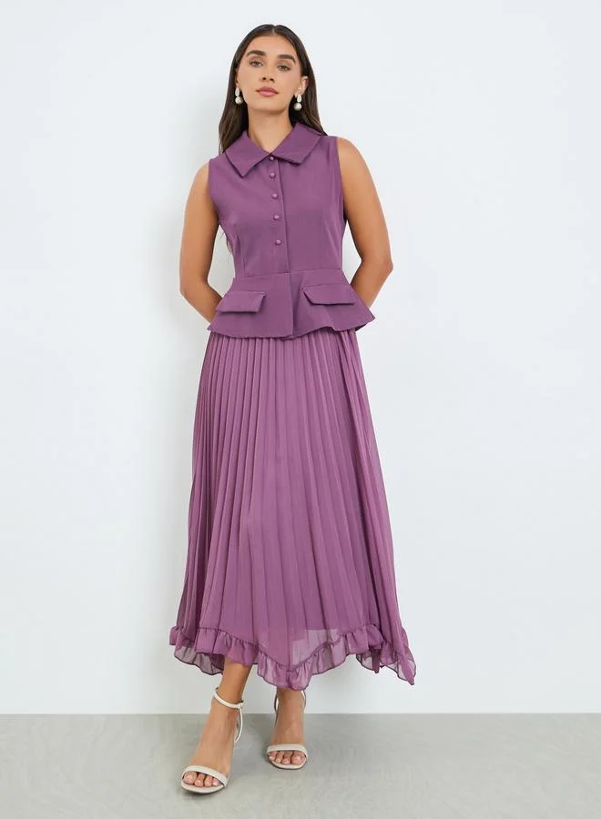 Styli Women Purple Sleeveless Blazer Midi Dress
