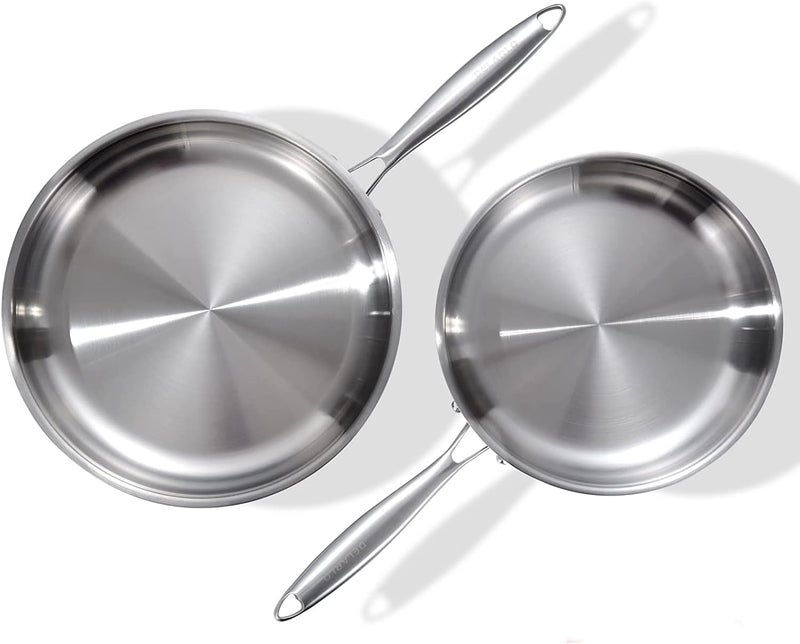 DELARLO Tri-Ply Stainless Steel Pan Set, 9" & 11",Compatible with All Cooktops Up to 600℉, Stainless Steel Frying Pan Set, Durable, Fast Even Heat, Cooking Pans, Kitchen Cookware Set, Skillet Set of 2 - Image 1