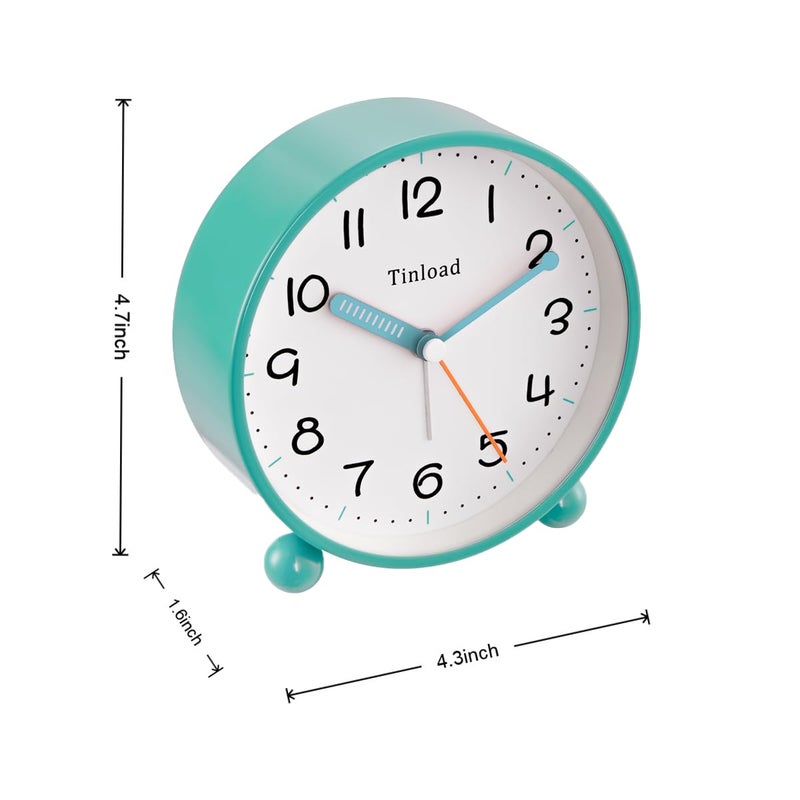 Tinload 4.5" Antique Retro Analog Alarm Clock, Small Silent Battery Operated Clock with Manual Light, Snooze, Vintage Decor for Bedroom, Living Room, Office, Bedside,Deskï¼ˆGreenï¼‰ - Image 4