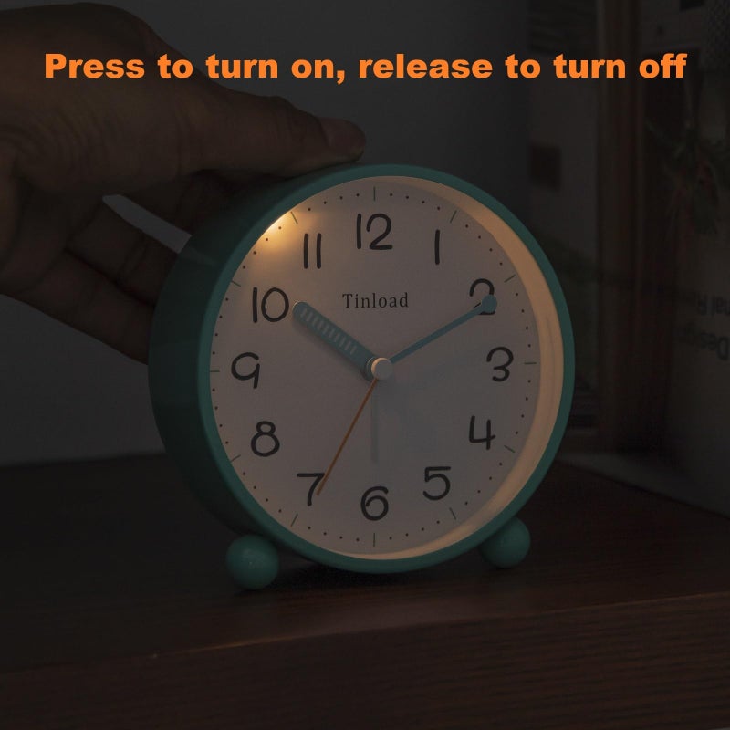 Tinload 4.5" Antique Retro Analog Alarm Clock, Small Silent Battery Operated Clock with Manual Light, Snooze, Vintage Decor for Bedroom, Living Room, Office, Bedside,Deskï¼ˆGreenï¼‰ - Image 5