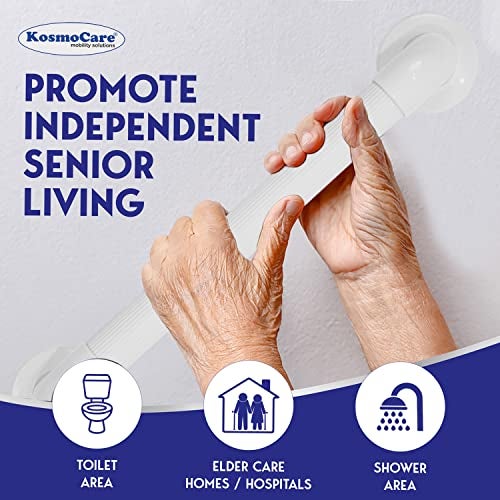 KosmoCare Polypropylene Plastic Grab Bar with Fluted Anti-Slip Design - 24" | Shower Handle for use in Toilet, Bathroom, Stairway Handrail for The Elderly, Pregnant Women & Handicap | Grab Bar Rails | - Image 3
