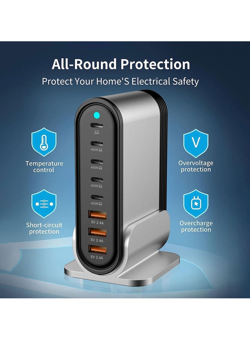 Zikra 285W 8-Port USB C PD Fast Charging Station - Wall Charger with 6ft Power Cable, Compatible with MacBook Pro, iPad Pro, iPhone 14/13/Mini/Pro/13Pro Max/12, Samsung Galaxy - Image 4