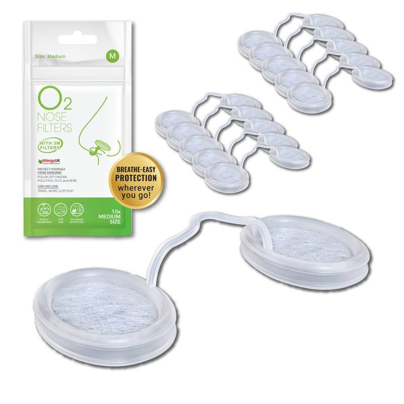O2 Nose Filters with 3M Filtration Allergy Nose Filter Nasal Dilators for Sleep Dust Pollution Travel Anti Snoring Devices Dust Mask Size Medium Pack of 10