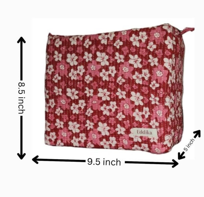 Eddika Quilted Hand Block Printed Cotton Multipurpose Extra Large Cosmetic Bags for Storage Travel Kit Makeup PouchesToiletry Bag eeltpcb08 - Image 2