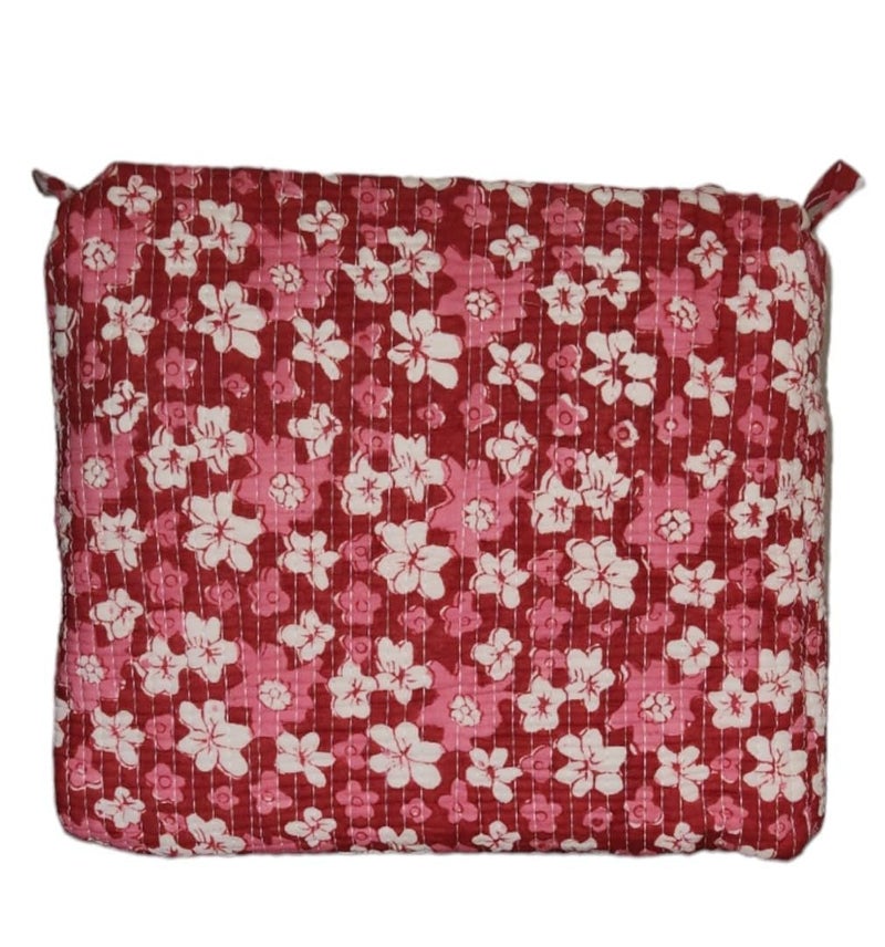 Eddika Quilted Hand Block Printed Cotton Multipurpose Extra Large Cosmetic Bags for Storage Travel Kit Makeup PouchesToiletry Bag eeltpcb08 - Image 4