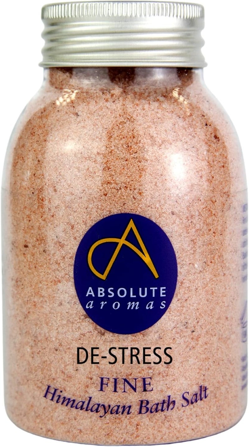 Absolute Aromas DeStress Fine Himalayan Bath Salt 300g Natural Pink Fine Himalayan Salt Infused with 100 Pure Essential Oils of Chamomile Lavender Bergamot and Jasmine