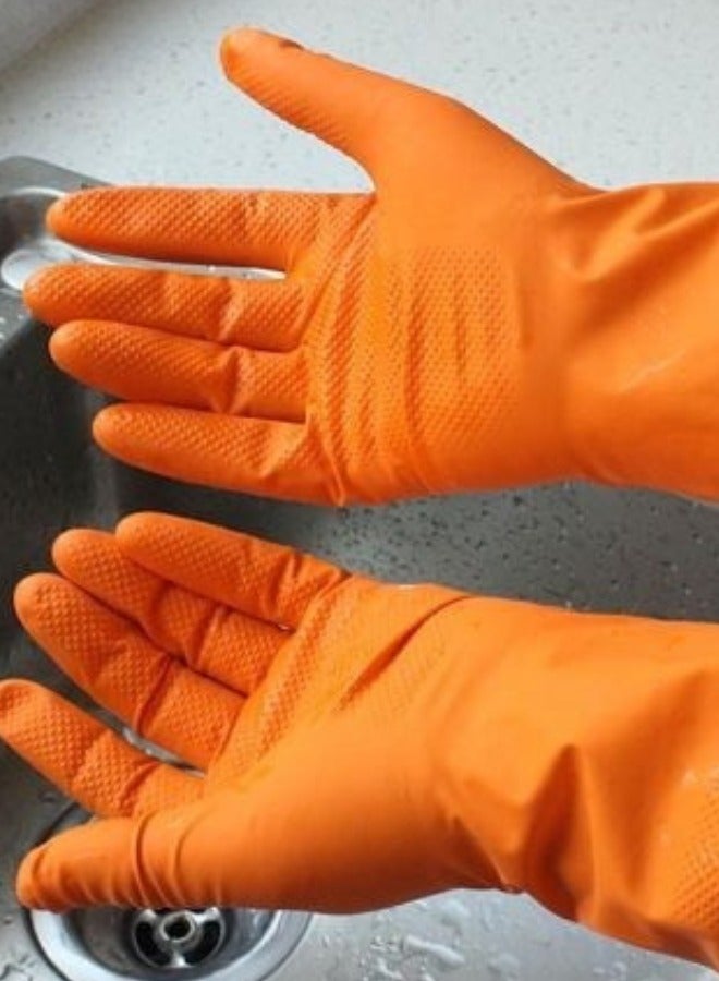 Generic Pair of Reusable Silicone Dishwashing Gloves, for Cleaning Dish, Washing Kitchen, Bathroom, Car, Corrosion-Resistant, Waterproof, Thick Orange.  - Image 2