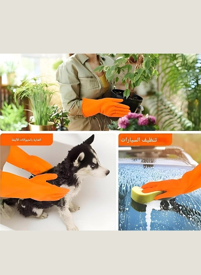 Generic Pair of Reusable Silicone Dishwashing Gloves, for Cleaning Dish, Washing Kitchen, Bathroom, Car, Corrosion-Resistant, Waterproof, Thick Orange.  - Image 5