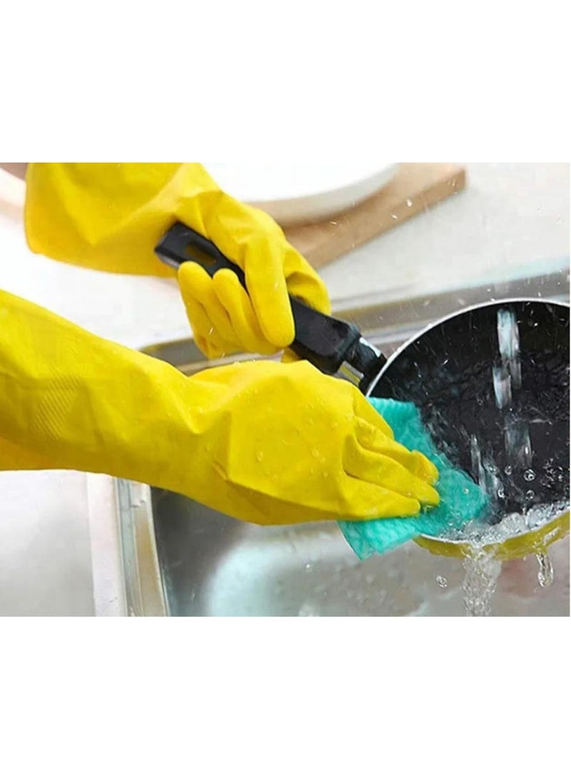 .زوج من قفازات غسيل الصحون المصنوعة من السيليكون القابل لإعادة الاستخدام، لتنظيف الأطباق، وغسل المطبخ والحمام والسيارة المقاومة للتآكل والمقاومة للماء والسميكة باللون الاصفر - Image 5