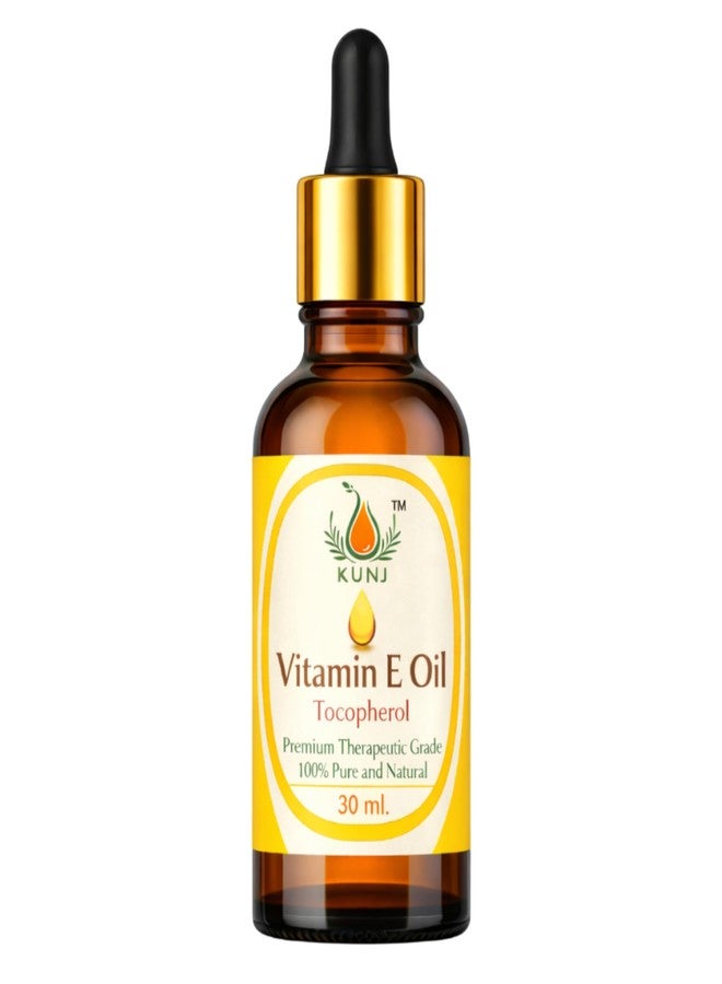 KUNJ Vitamin E Oil (Tocopherol) 30ML - 100% Pure & Natural, Non-Sticky & Lightweight Therapeutic Grade Oil for Face Serum, Brightening, Anti-Aging, Hair & Nail Care, DIY Beauty Blends - Image 1