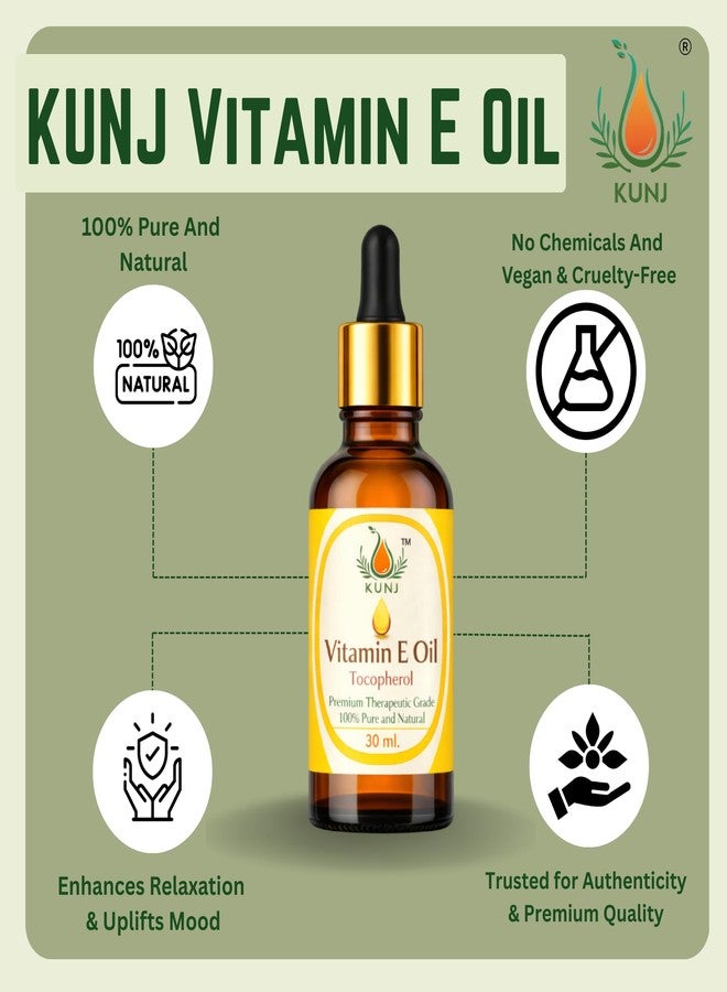 KUNJ Vitamin E Oil (Tocopherol) 30ML - 100% Pure & Natural, Non-Sticky & Lightweight Therapeutic Grade Oil for Face Serum, Brightening, Anti-Aging, Hair & Nail Care, DIY Beauty Blends - Image 4