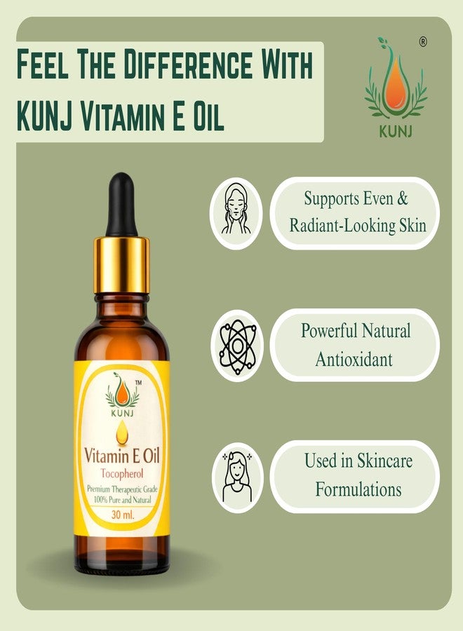KUNJ Vitamin E Oil (Tocopherol) 30ML - 100% Pure & Natural, Non-Sticky & Lightweight Therapeutic Grade Oil for Face Serum, Brightening, Anti-Aging, Hair & Nail Care, DIY Beauty Blends - Image 2