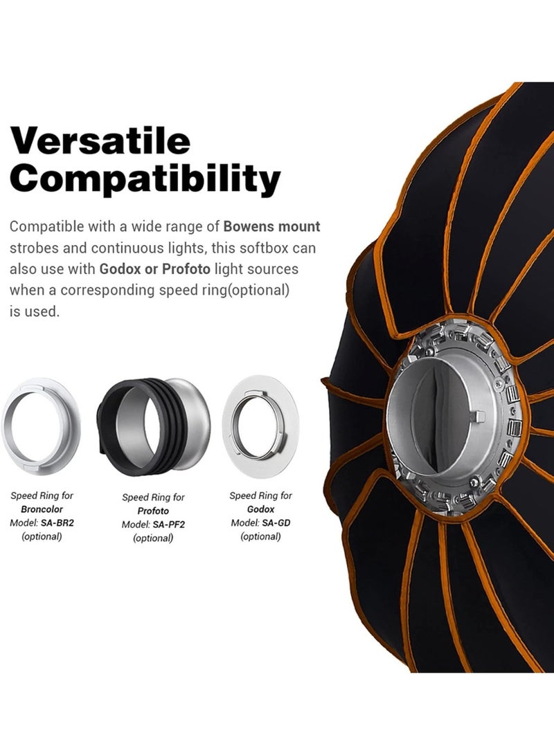 GODOX QR-P90 35.4 Inch/90CM Parabolic Softbox, Bowens Mount Soft Boxes, Quick Release Parabolic Softbox, with Front & Inner Diffuser for SL-60W AD600BM VL150 UL150 SL150II Amaran 100X 200D 200X w/Grid - Image 5