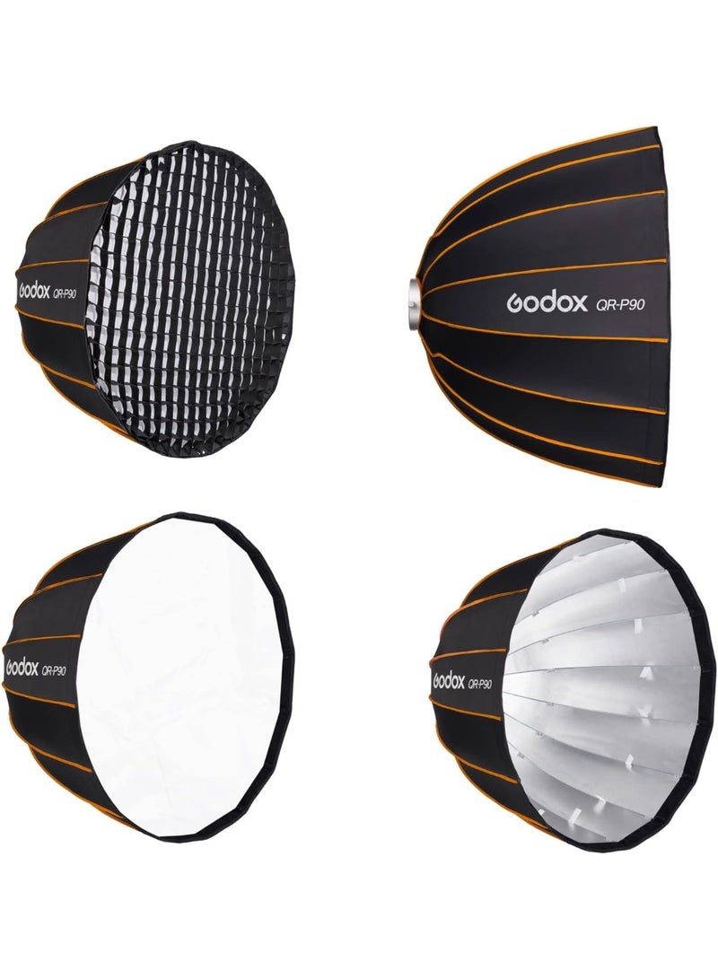 GODOX QR-P90 35.4 Inch/90CM Parabolic Softbox, Bowens Mount Soft Boxes, Quick Release Parabolic Softbox, with Front & Inner Diffuser for SL-60W AD600BM VL150 UL150 SL150II Amaran 100X 200D 200X w/Grid - Image 1