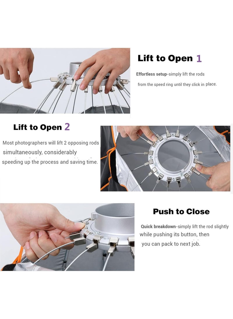 GODOX QR-P90 35.4 Inch/90CM Parabolic Softbox, Bowens Mount Soft Boxes, Quick Release Parabolic Softbox, with Front & Inner Diffuser for SL-60W AD600BM VL150 UL150 SL150II Amaran 100X 200D 200X w/Grid - Image 3