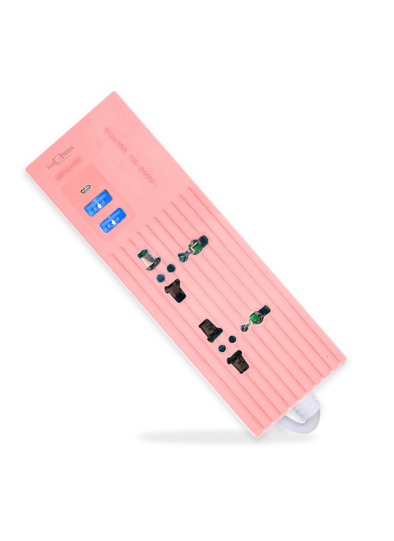 Pick Ur Needs Pick Ur Needs Extension Cord/Board/Switch/Power Strip 10A with Universal 2 Socket & 3 USB Port Extension Boards for Multiple Use Pink 