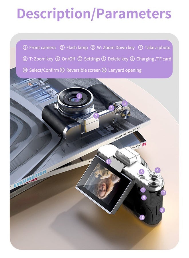 Digisand Kids Digital Camera - CCD Camera - 1080P HD Point-and-Shoot Camera - Vlogging Camera - 2.4 Inch HD Flip Screen - 8X Digital Zoom - Image Stabilization - Built in LED Fill Light - Equipped with 64GB SD Card (Black) - Image 3