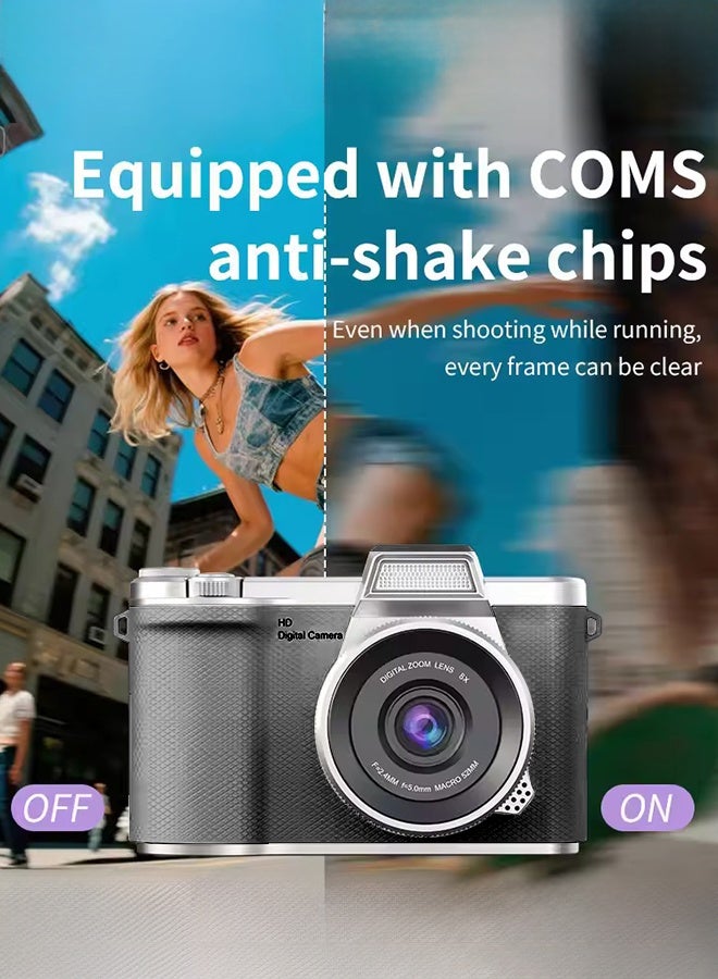 Digisand Kids Digital Camera - CCD Camera - 1080P HD Point-and-Shoot Camera - Vlogging Camera - 2.4 Inch HD Flip Screen - 8X Digital Zoom - Image Stabilization - Built in LED Fill Light - Equipped with 64GB SD Card (Black) - Image 5