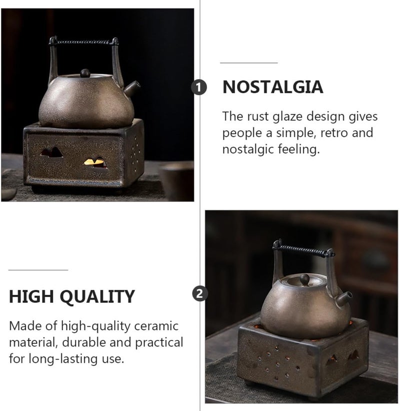 Longevity upgraded craftsmanship SEWACC Vintage Ceramic Teapot Warmer Stove Household Tea Pot Warming Stove Retro Tea Heater for Kitchen Use Without Candle Protective coating - Image 5