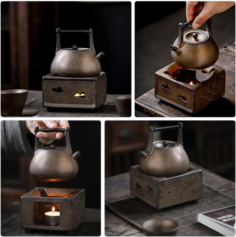 Longevity upgraded craftsmanship SEWACC Vintage Ceramic Teapot Warmer Stove Household Tea Pot Warming Stove Retro Tea Heater for Kitchen Use Without Candle Protective coating - Image 3