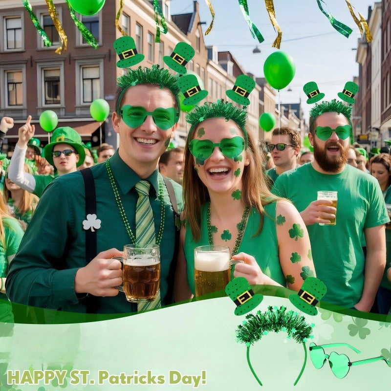 Jutom 12 Pcs St. Patrick's Day Headbands Glasses Set Green St Patricks Day Party Favors Love Eyewear Photo Booth Props Accessories (Ireland) - Image 5