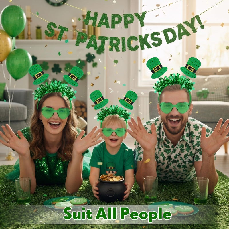 Jutom 12 Pcs St. Patrick's Day Headbands Glasses Set Green St Patricks Day Party Favors Love Eyewear Photo Booth Props Accessories (Ireland) - Image 4