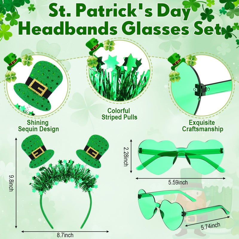 Jutom 12 Pcs St. Patrick's Day Headbands Glasses Set Green St Patricks Day Party Favors Love Eyewear Photo Booth Props Accessories (Ireland) - Image 2