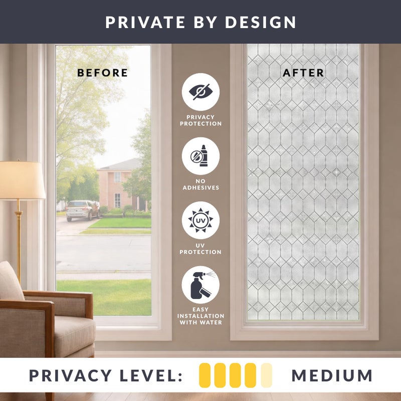Artscape Old English 24 x 36 Inch Window Film, Made in USA â€“ Provides Privacy, Non-Adhesive, Textured Leaded Glass Pattern, UV Protection, Easy to Apply and Removable - Image 3