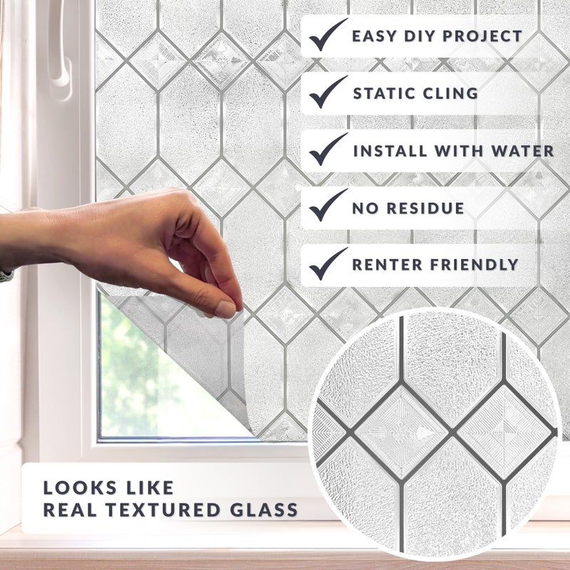 Artscape Old English 24 x 36 Inch Window Film, Made in USA â€“ Provides Privacy, Non-Adhesive, Textured Leaded Glass Pattern, UV Protection, Easy to Apply and Removable - Image 2