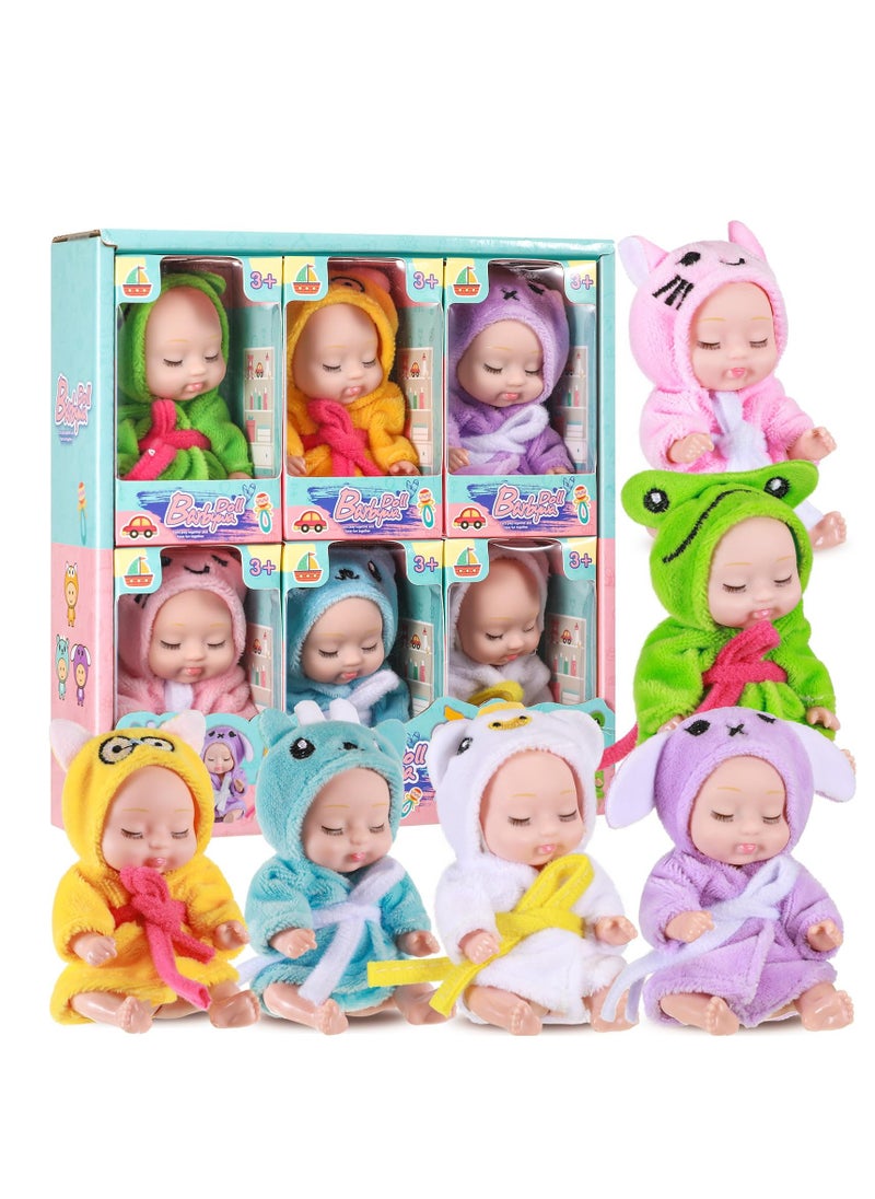 SYOSI 6 Pcs Mini Baby Dolls, 4 Inch Lifelike Realistic Baby Dolls, Mini Cute Baby Dolls, Tiny Baby Doll Easter Christmas Egg Fillers Birthday Gifts Set for Girls Toddlers Kids Basket Stuffers(Sleepwear)  - Image 1