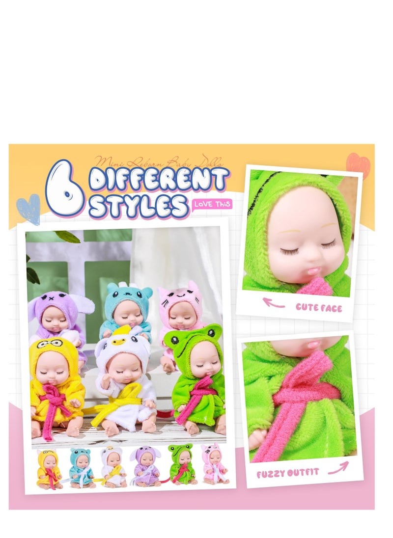 SYOSI 6 Pcs Mini Baby Dolls, 4 Inch Lifelike Realistic Baby Dolls, Mini Cute Baby Dolls, Tiny Baby Doll Easter Christmas Egg Fillers Birthday Gifts Set for Girls Toddlers Kids Basket Stuffers(Sleepwear)  - Image 2