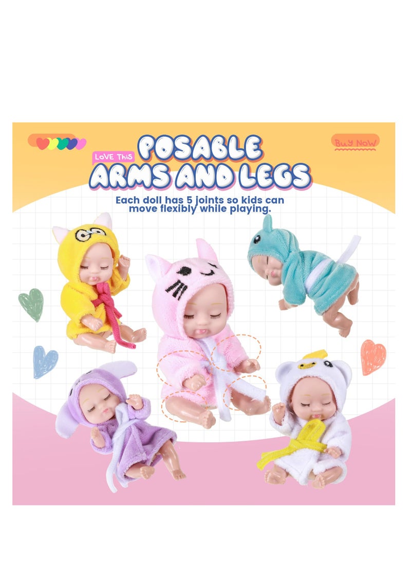 SYOSI 6 Pcs Mini Baby Dolls, 4 Inch Lifelike Realistic Baby Dolls, Mini Cute Baby Dolls, Tiny Baby Doll Easter Christmas Egg Fillers Birthday Gifts Set for Girls Toddlers Kids Basket Stuffers(Sleepwear)  - Image 4